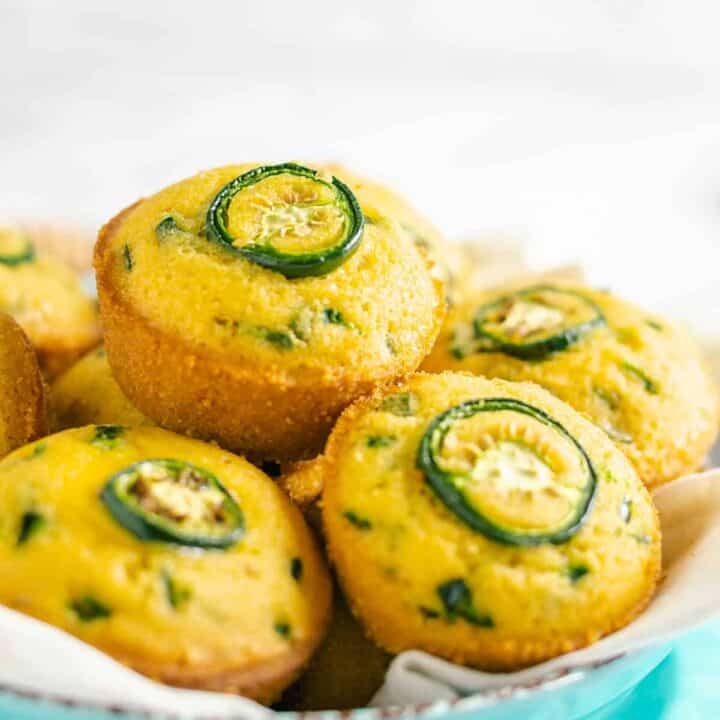 stack of sweet and spicy jalapeno cornbread muffins