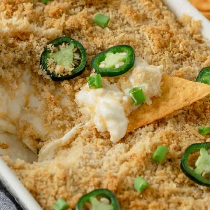 baked jalapeno popper dip with tortilla chips