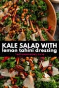 kale salad with lemon tahini dressing in a serving bowl