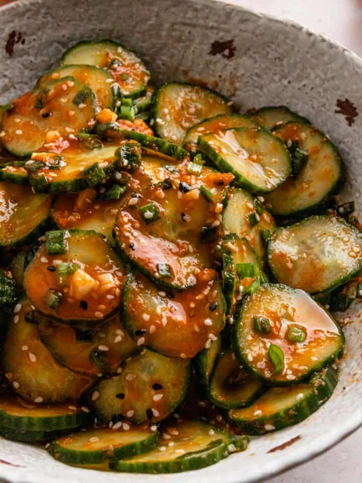 korean cucumber salad in a bowl
