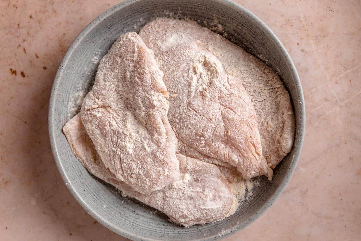 dredged chicken cutlets in flour