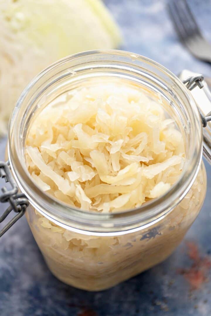 fermented sauerkraut in a jar.
