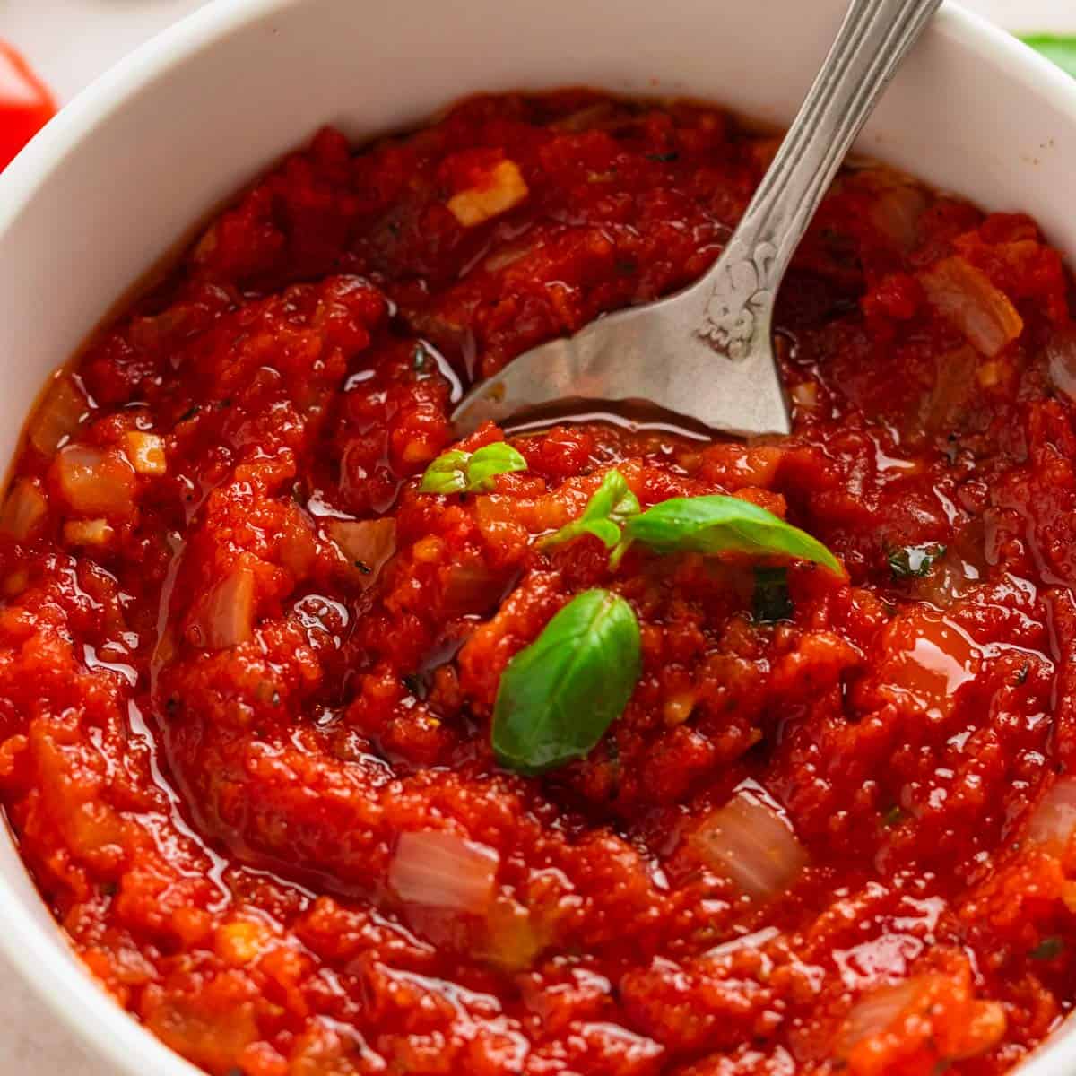 quick marinara sauce with basil on top.