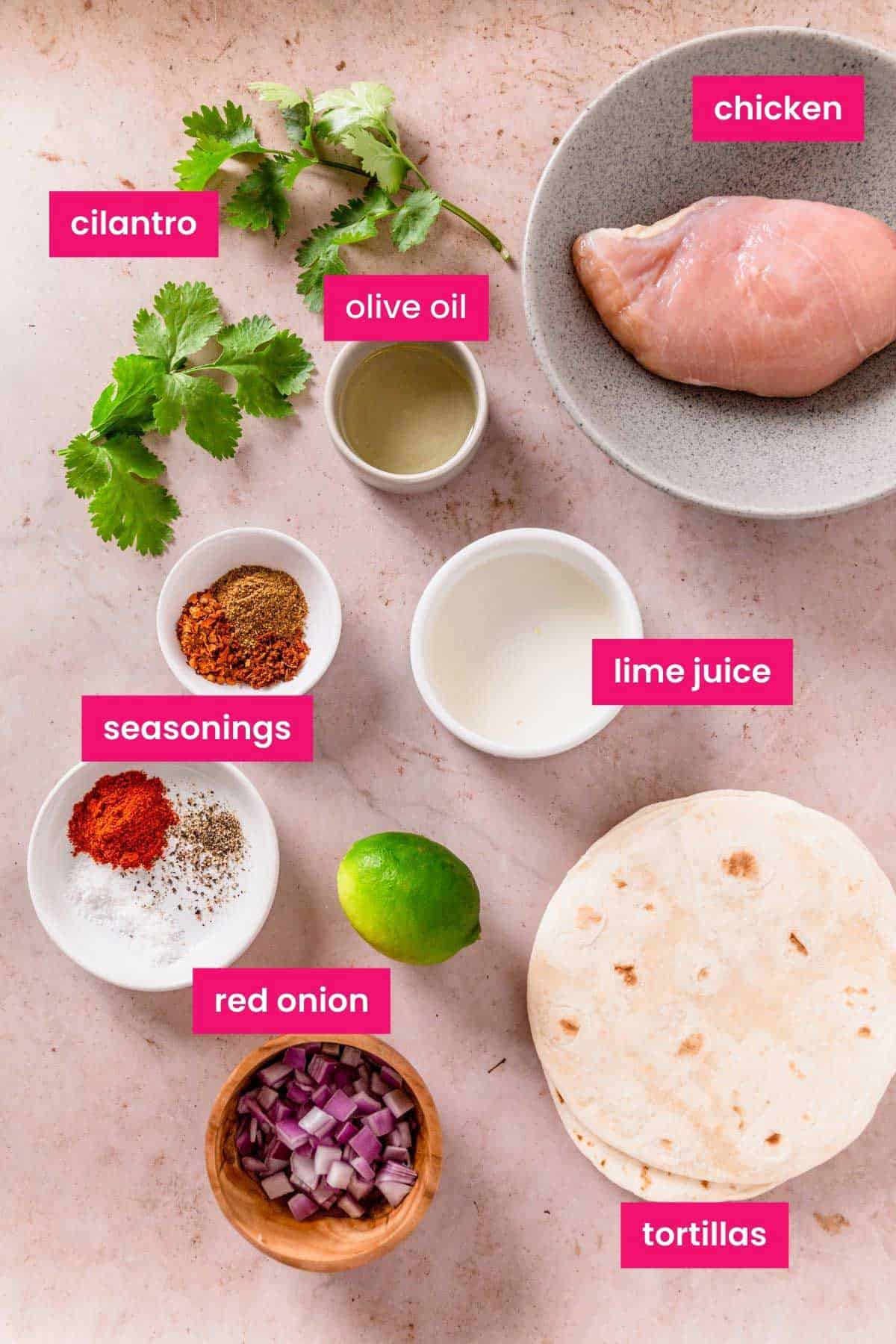 ingredients for mexican chicken street tacos