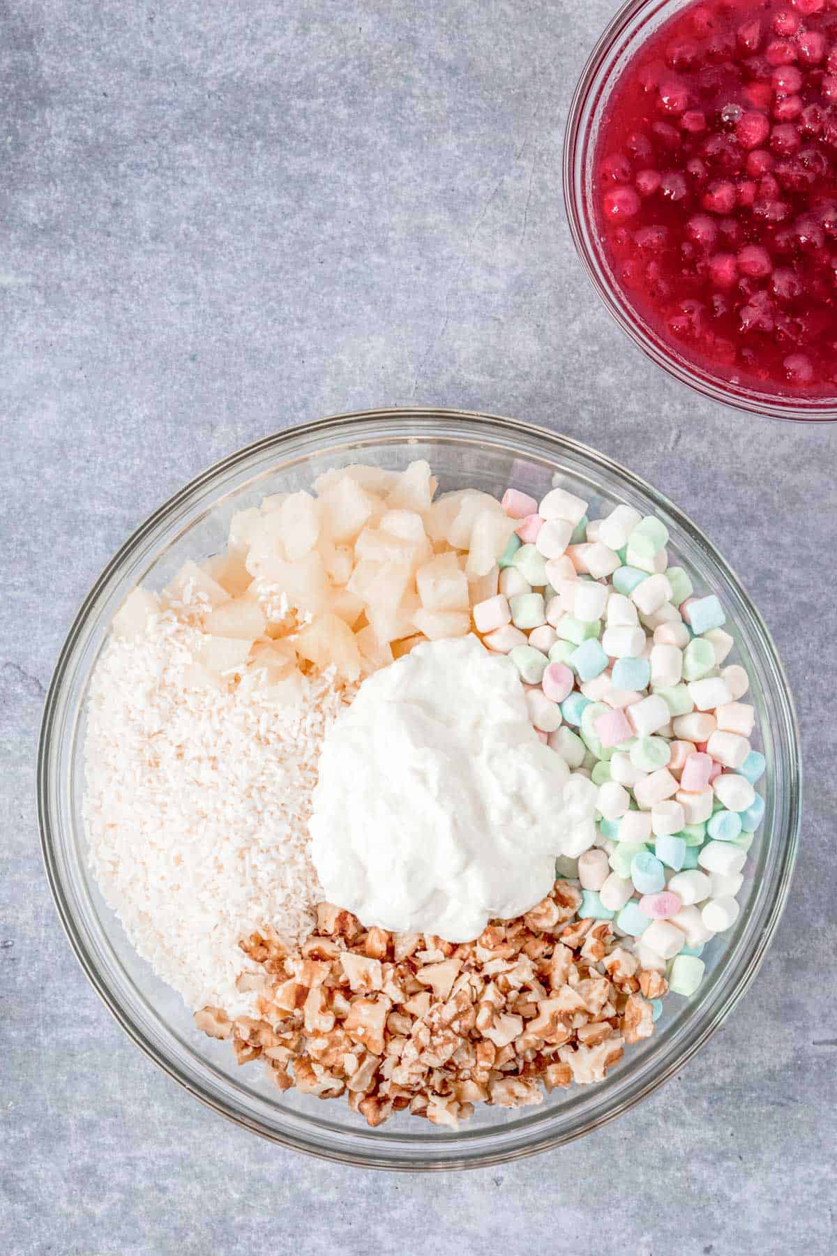 cranberry salad ingredients in a bowl before mixing