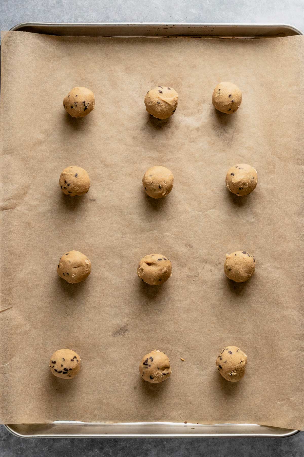 cookie dough balls for mini chocolate chip cookies