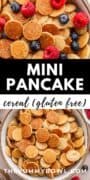 This Healthy Pancake Cereal recipe is perfect to start your day with a bowl of cute and fluffy pancakes - but just in a mini version! Treat yourself for a beautiful breakfast that is healthy too! #healthypancakecereal #pancakecerealglutenfree #pancakecereal #minipancakes #glutenfreepancakes - The Yummy Bowl