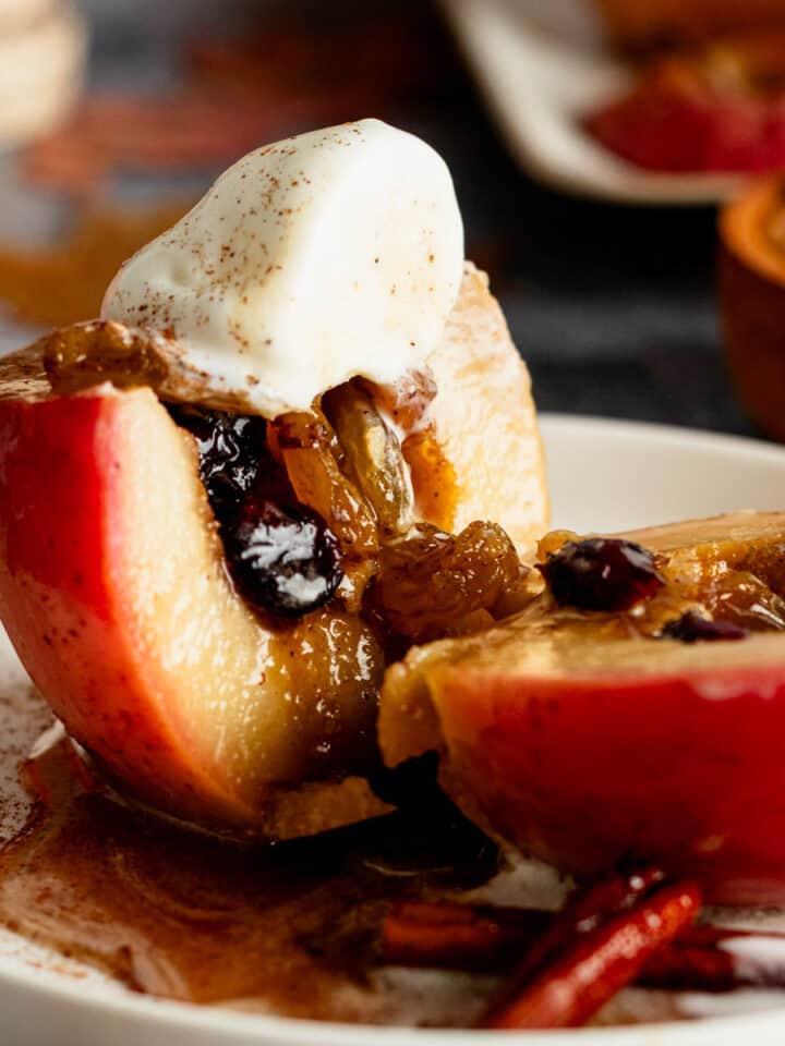 roasted apples cut in half.