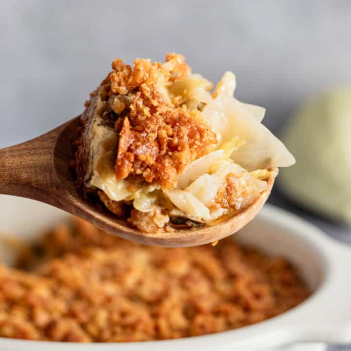 cabbage casserole on a spoon.
