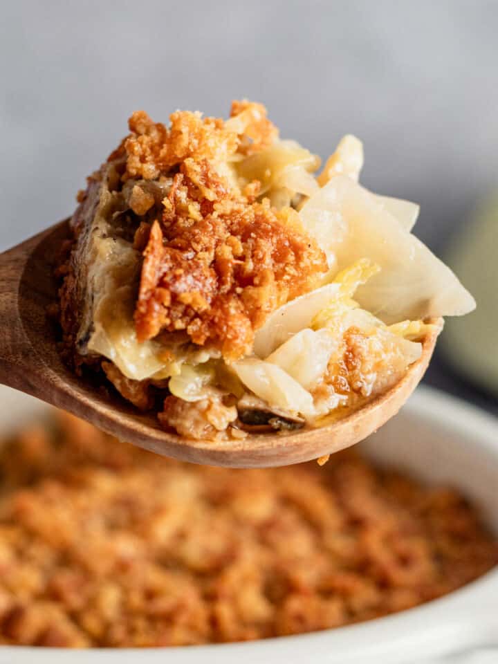 cabbage casserole on a spoon.