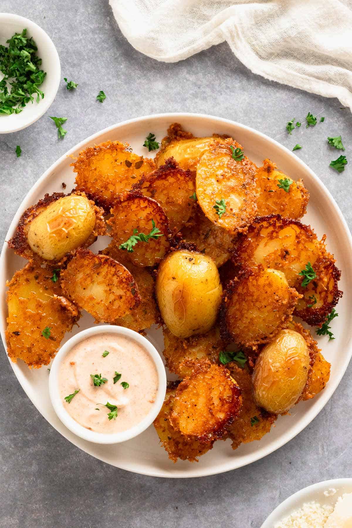 extra crispy parmesan crusted potatoes.