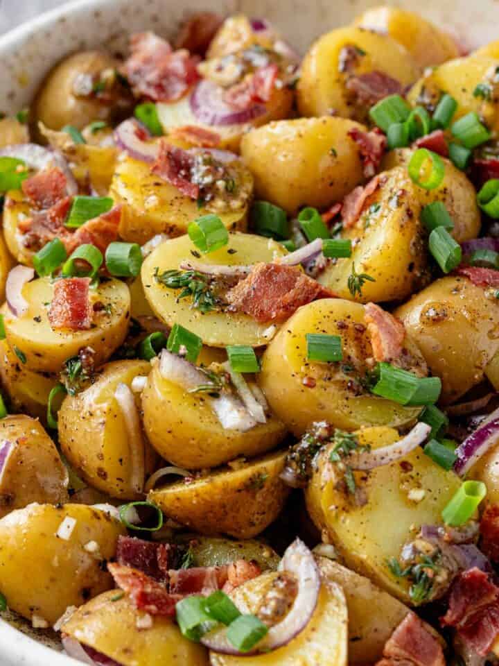 potato salad on a green plate bowl