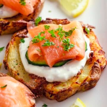 Crispy Potato Salmon Blinis.