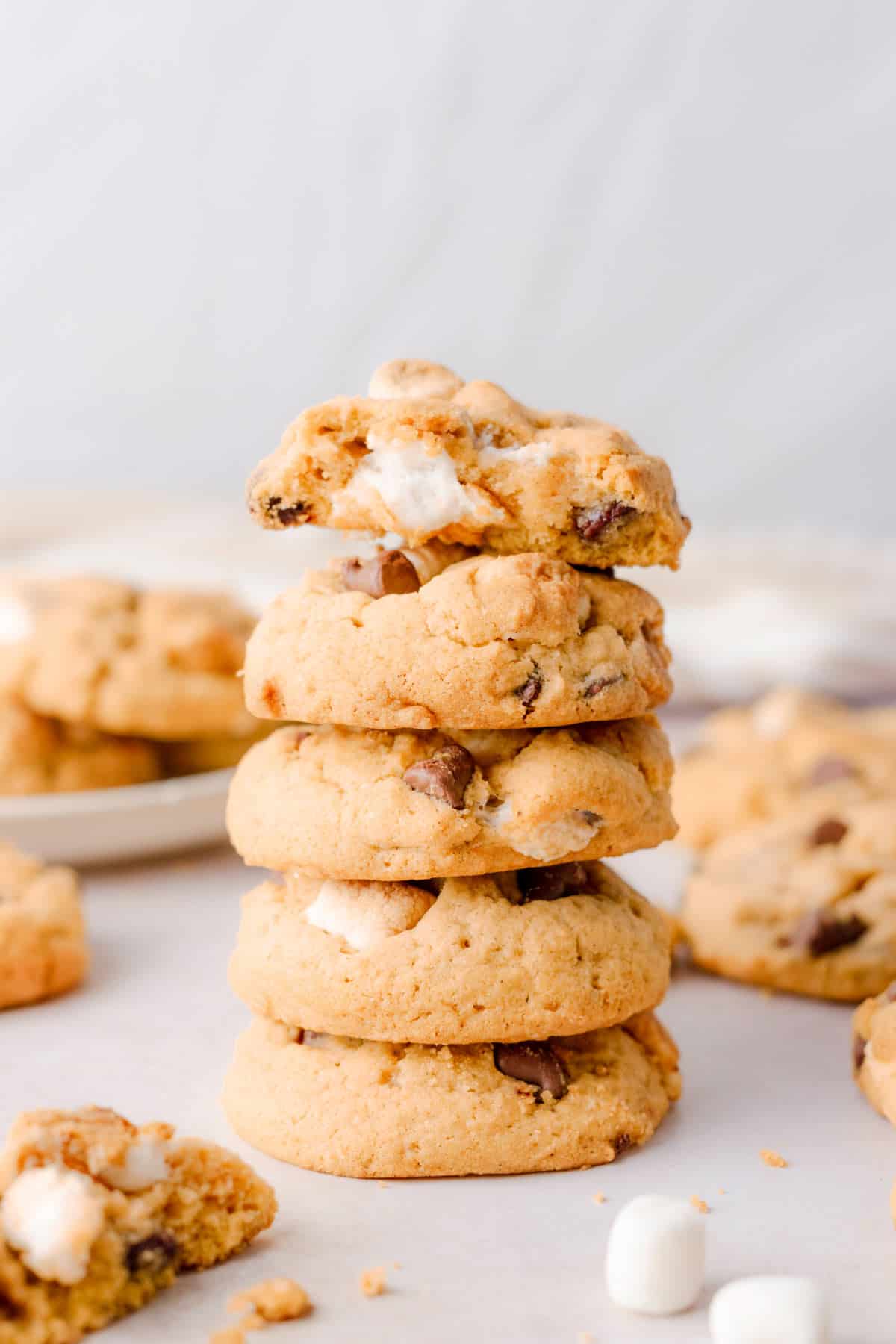 Soft and chewy pumpkin smores cookies with chocolate chips.