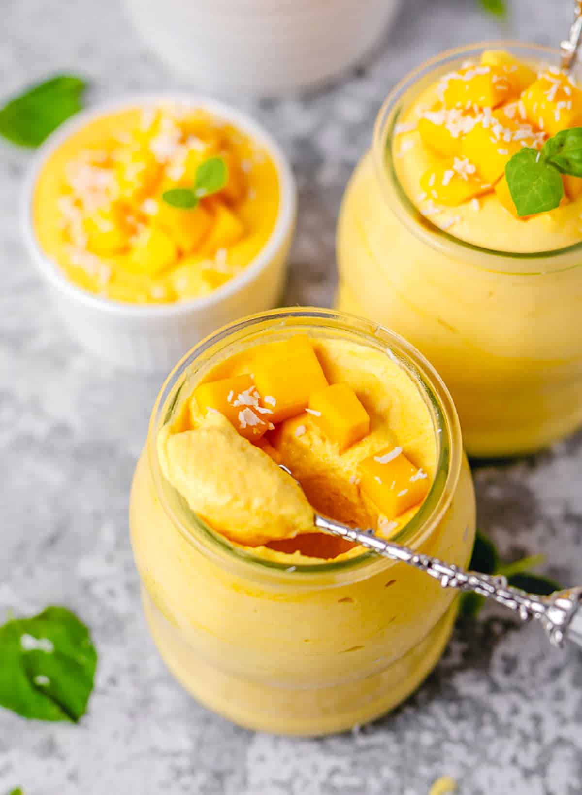 mango mousse in a glass