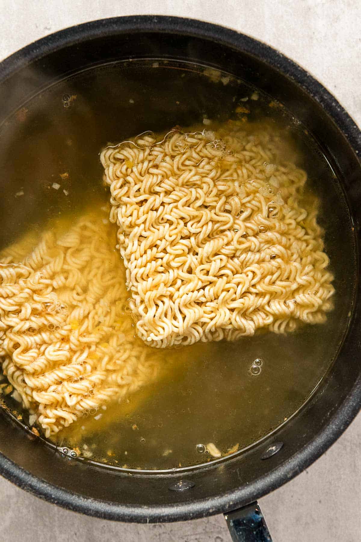 ramen noodles in water.