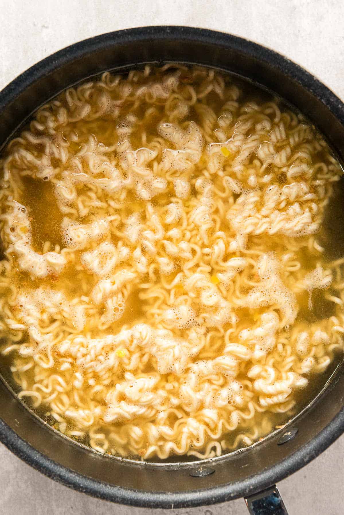 ramen noodles in skillet.