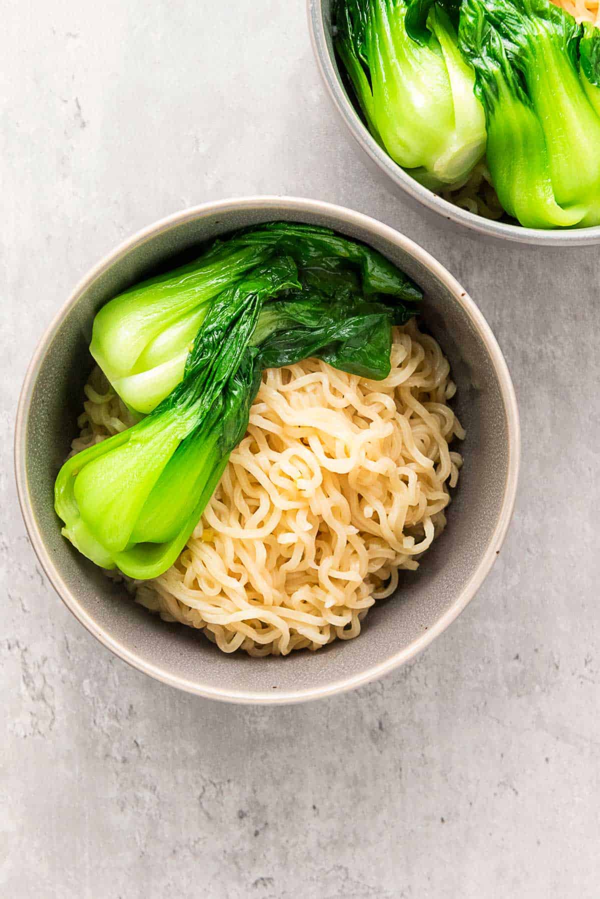 ramen noodles with bok choy.