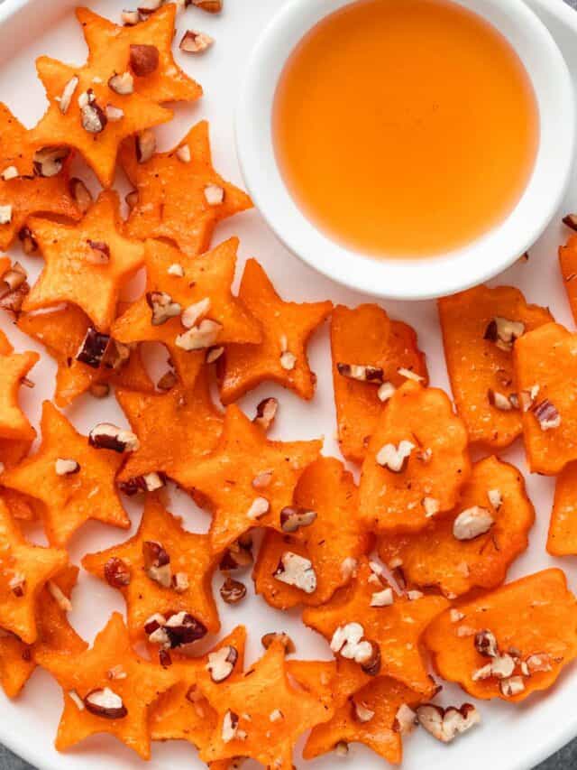 Oven Roasted butternut squash bites with honey and pecan nuts.