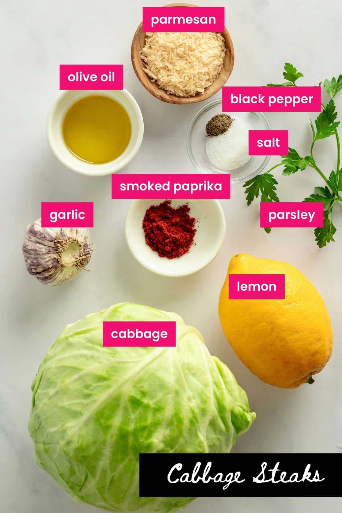 all ingredients for cabbage steaks