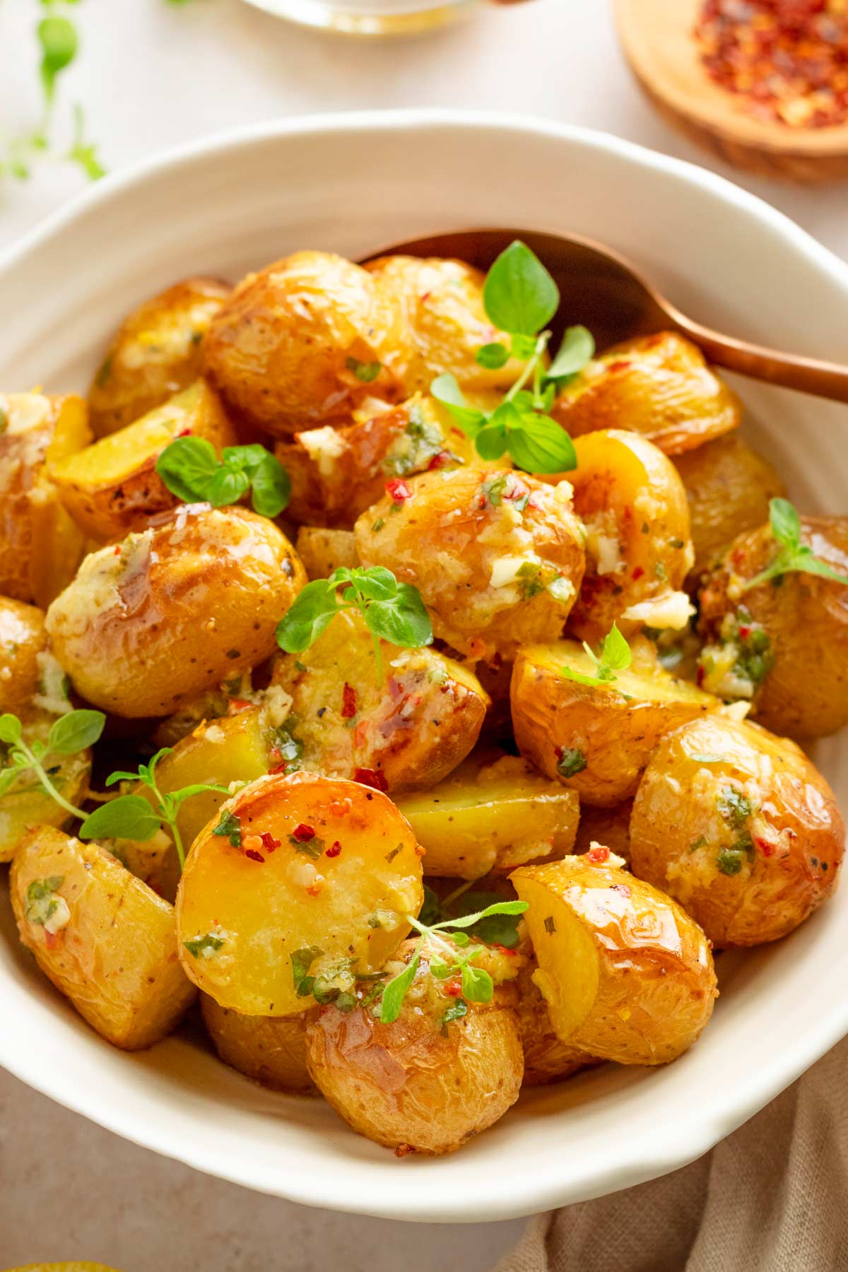 Roasted oven potatoes on a sheet pan.
