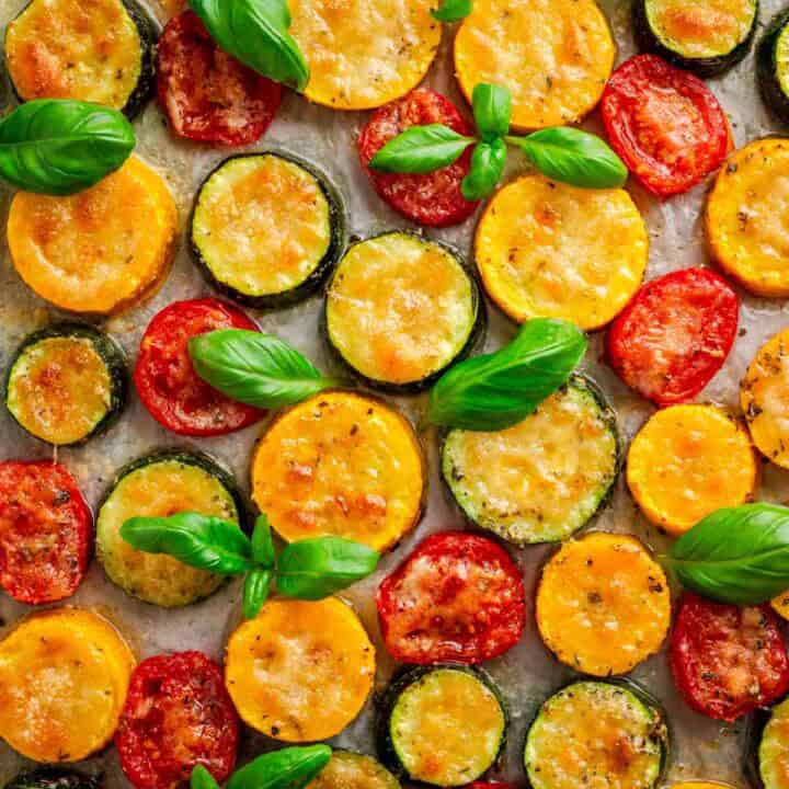 Roasted parmesan zucchini,squash and tomatoes.