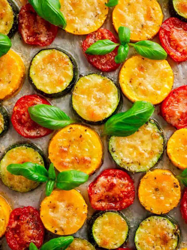Roasted parmesan zucchini,squash and tomatoes.