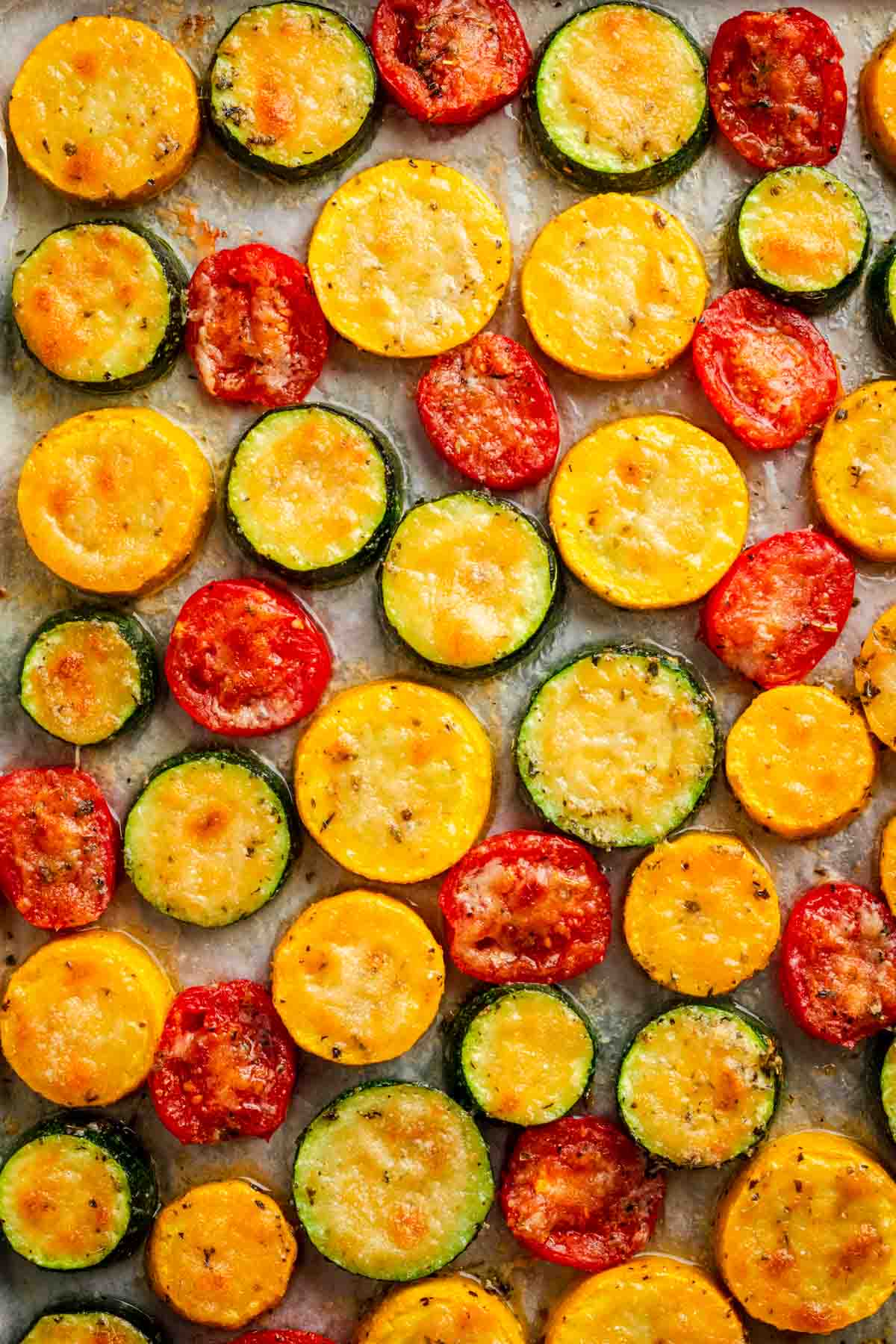 Sheet pabn Roasted parmesan zucchini,squash and tomatoes.