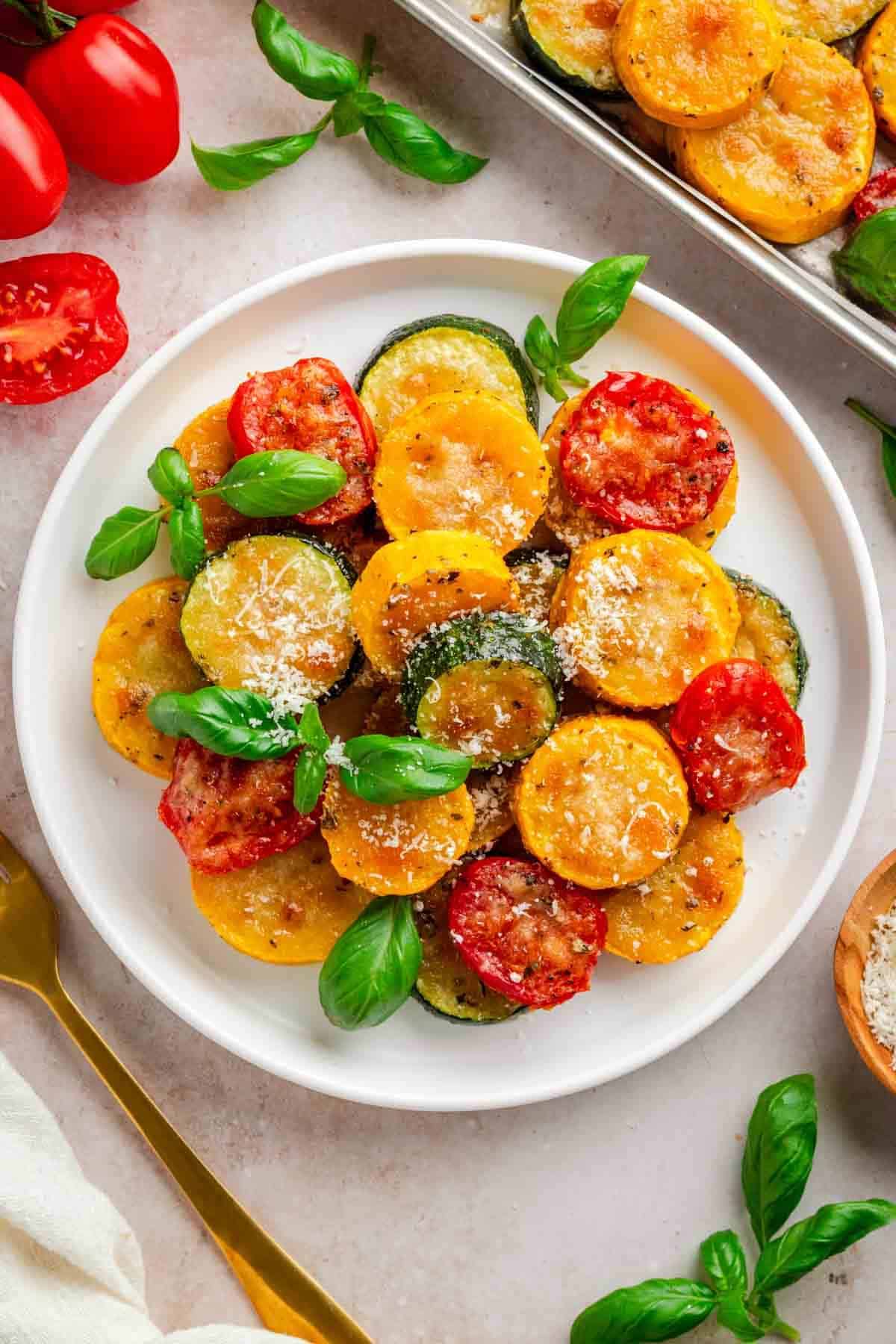 Roasted parmesan zucchini,squash and tomatoes.