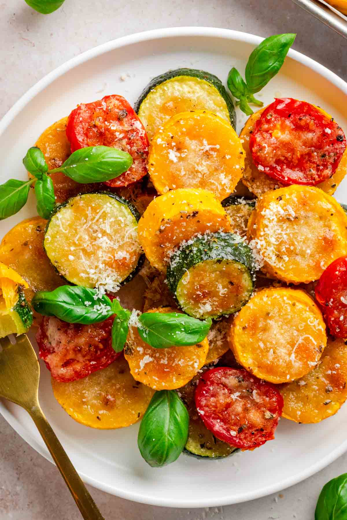 Roasted parmesan zucchini,squash and tomatoes.