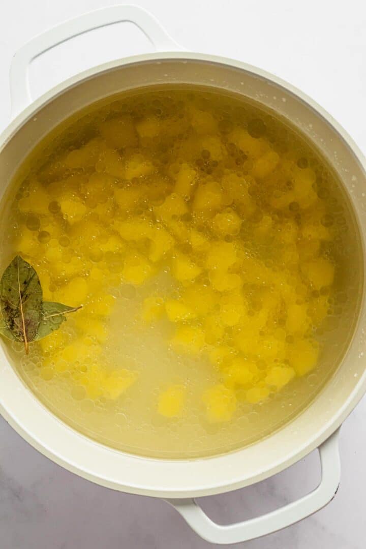 cooking potatoes in a pot.