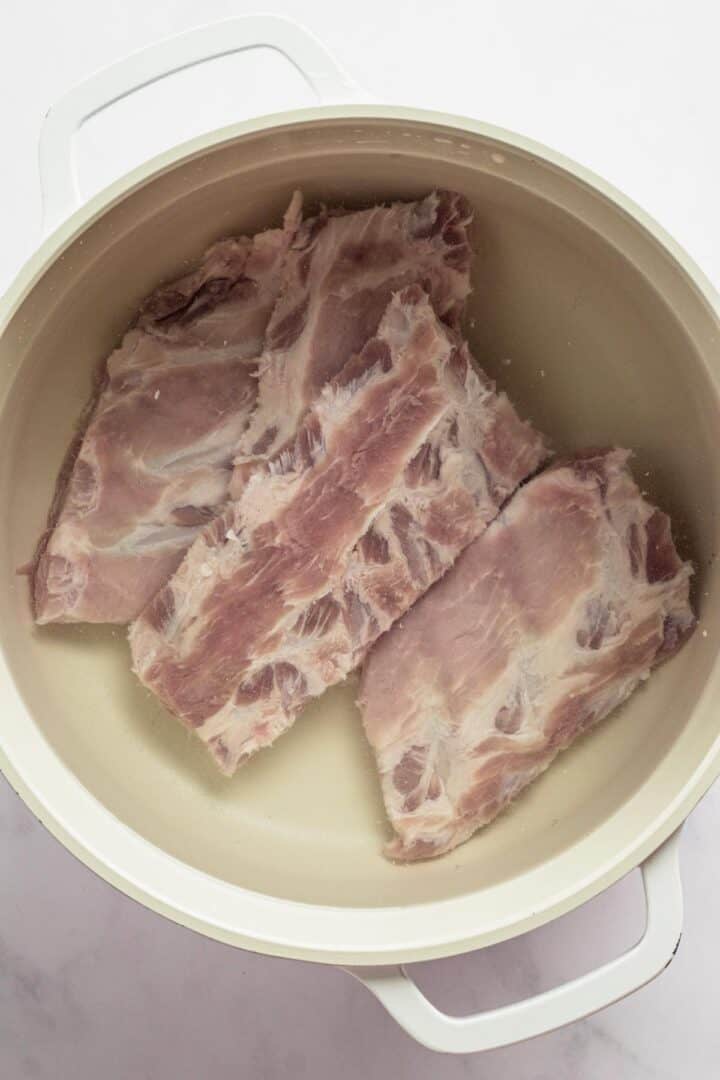 pork ribs in a pot.
