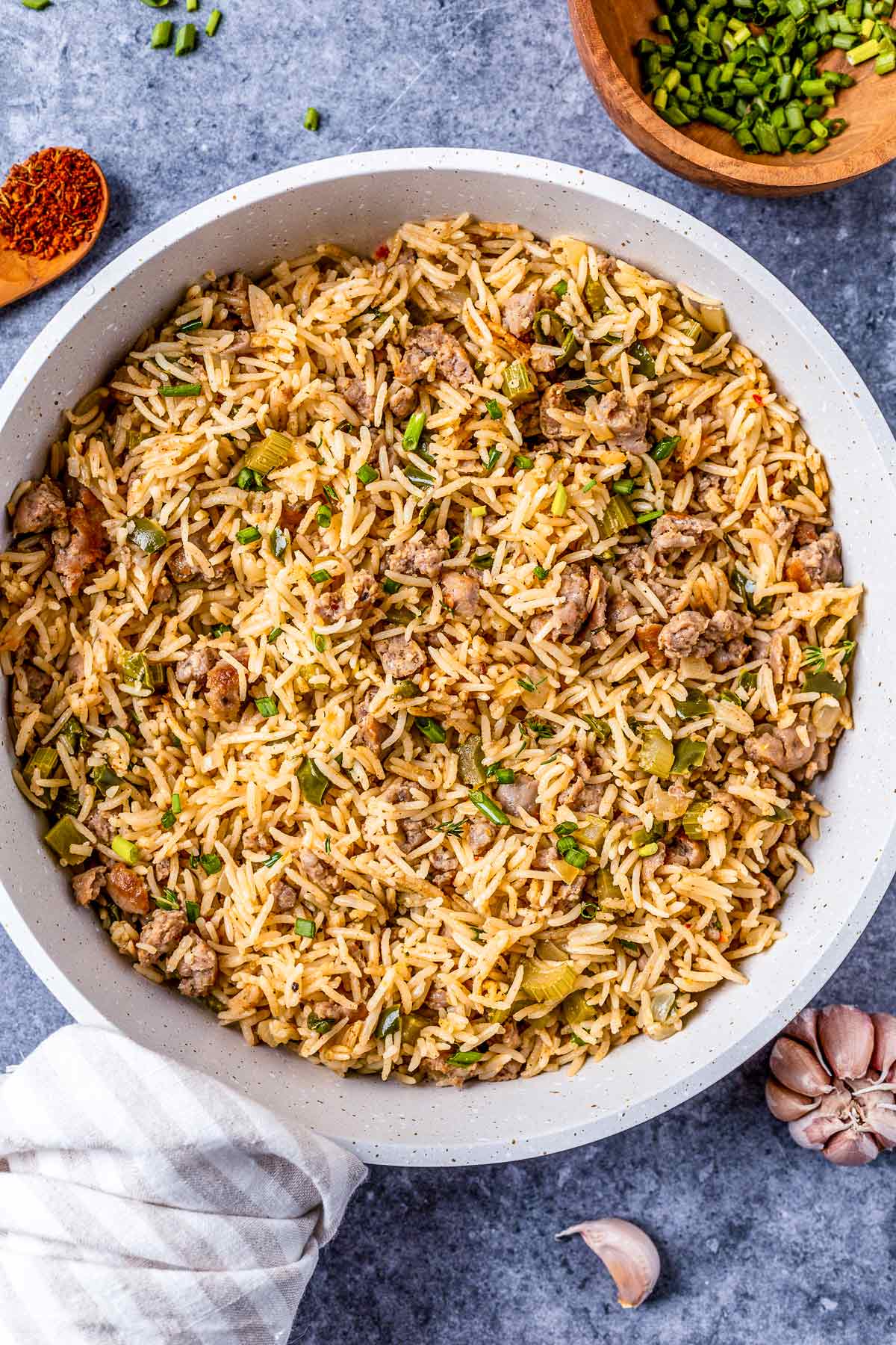 Sausage Dirty Rice in the skillet