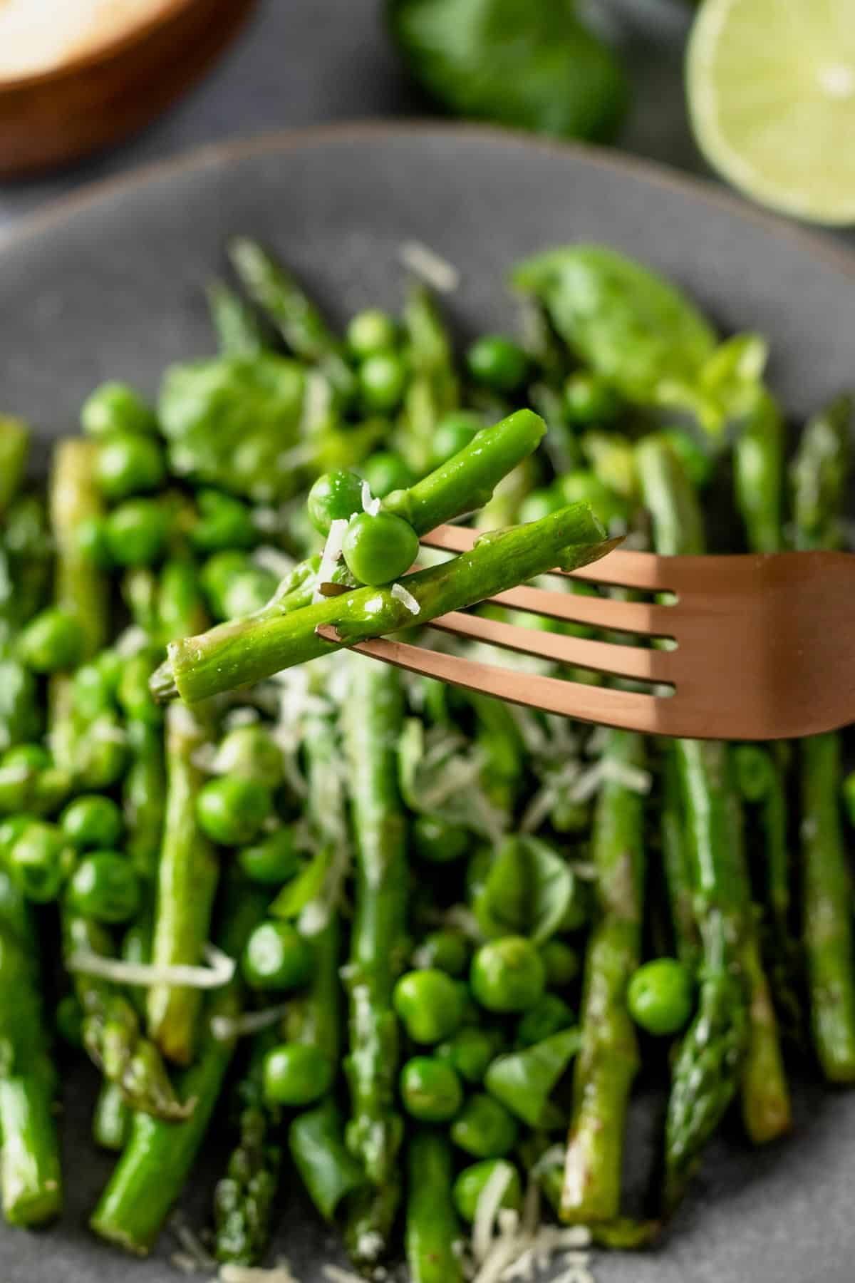 sauteed asparagus and peas with parmesan cheese