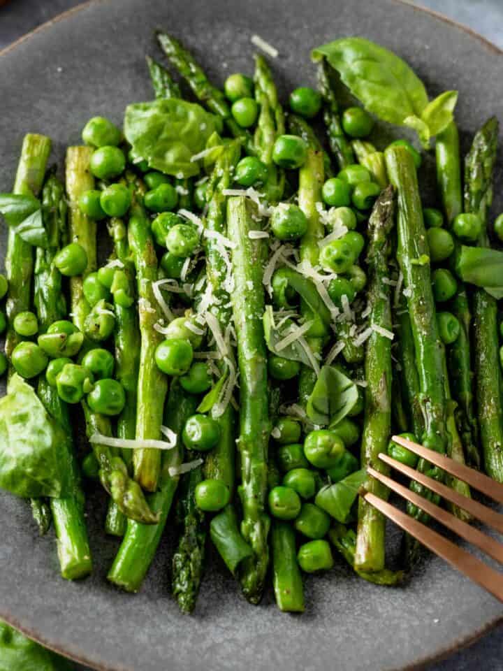 sauteed asparagus and peas with parmesan cheese