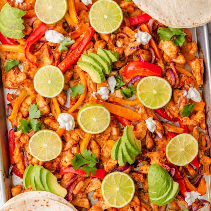 Sheet pan chicken fajitas.