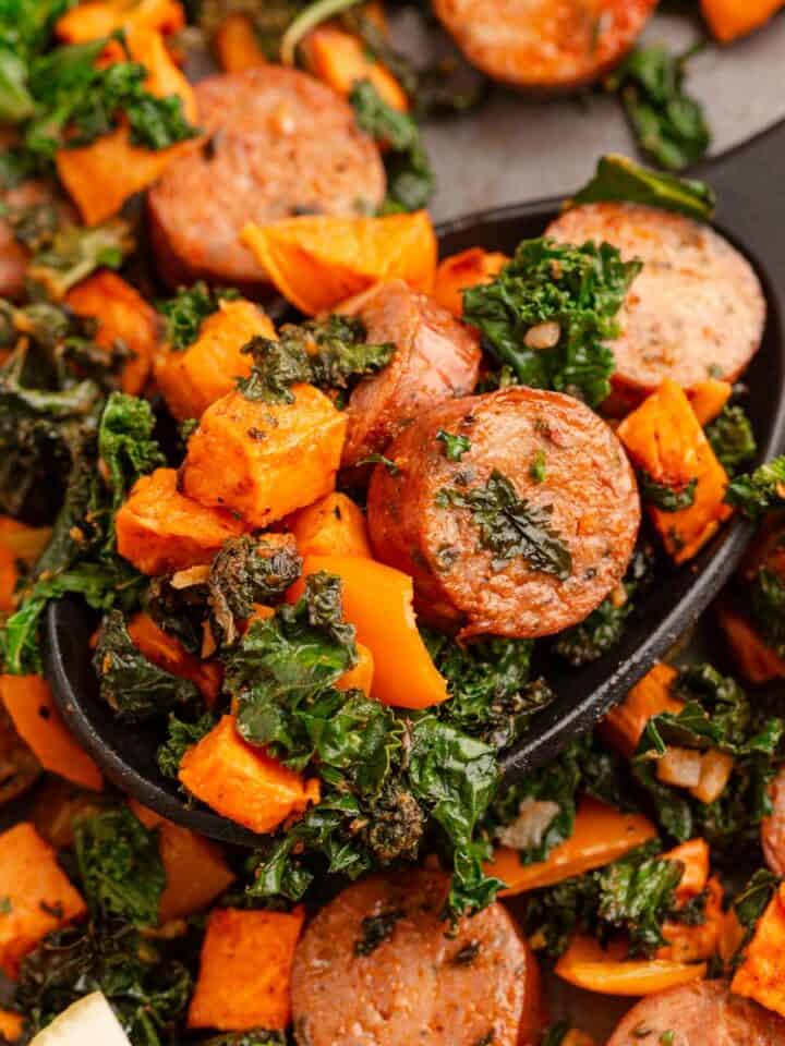 Sheet pan sausage and veggies.