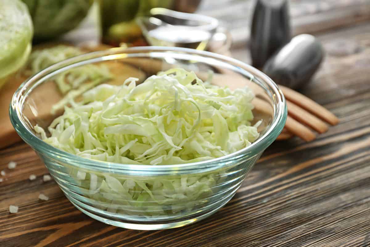 shredded cabbage in a bowl.