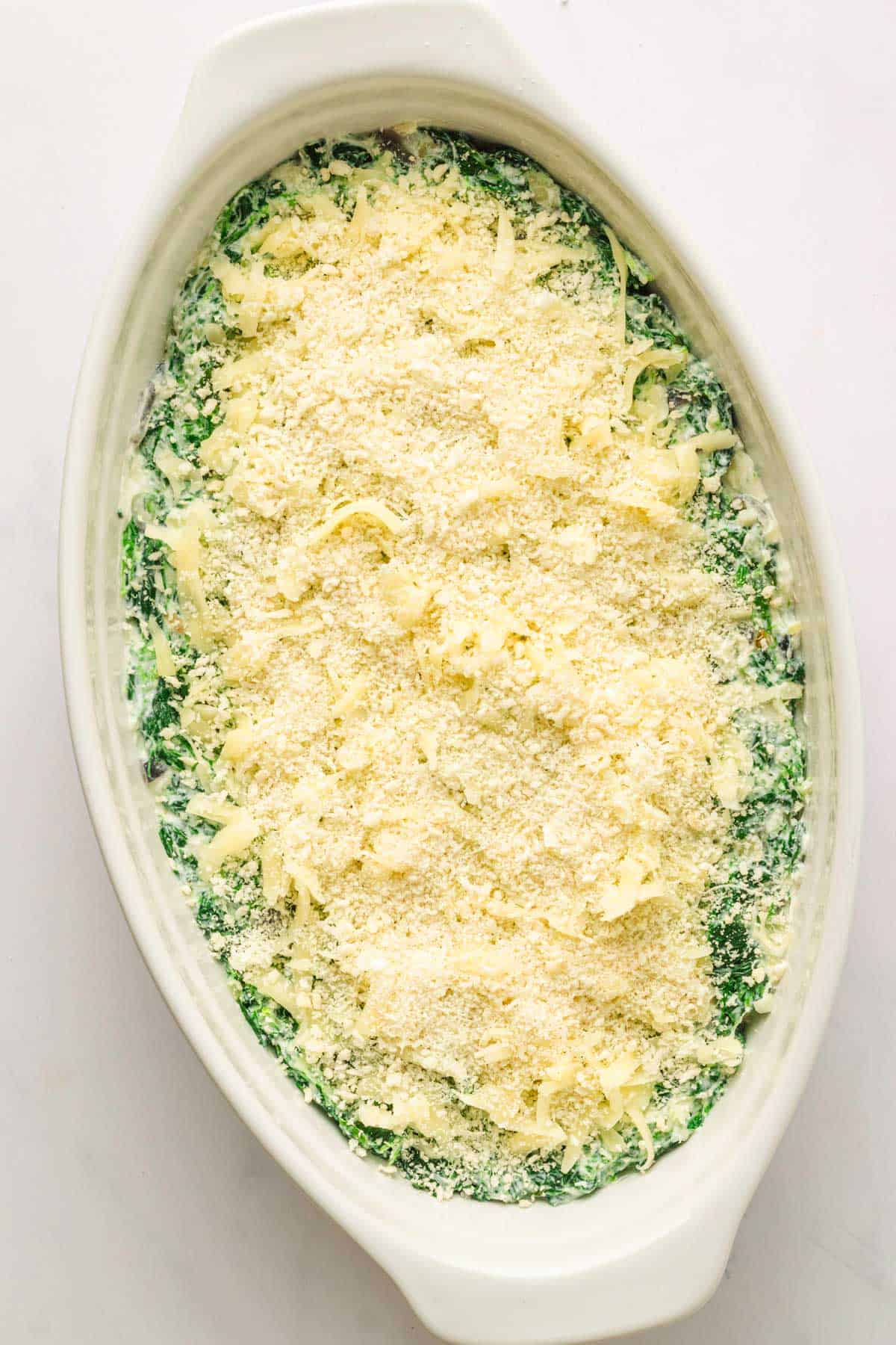 Spinach Gratin in a baking dish.