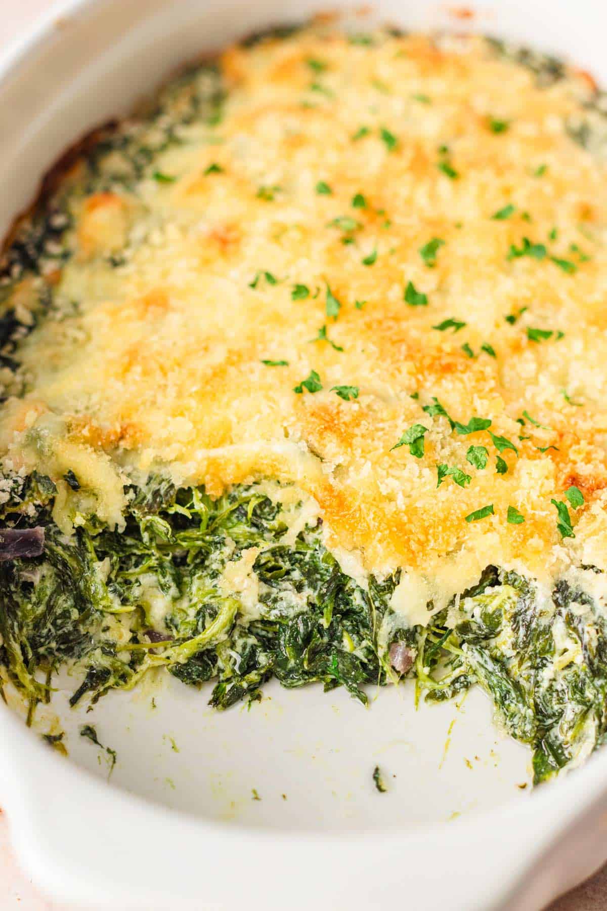 Spinach Gratin with cheesy and crispy topping.