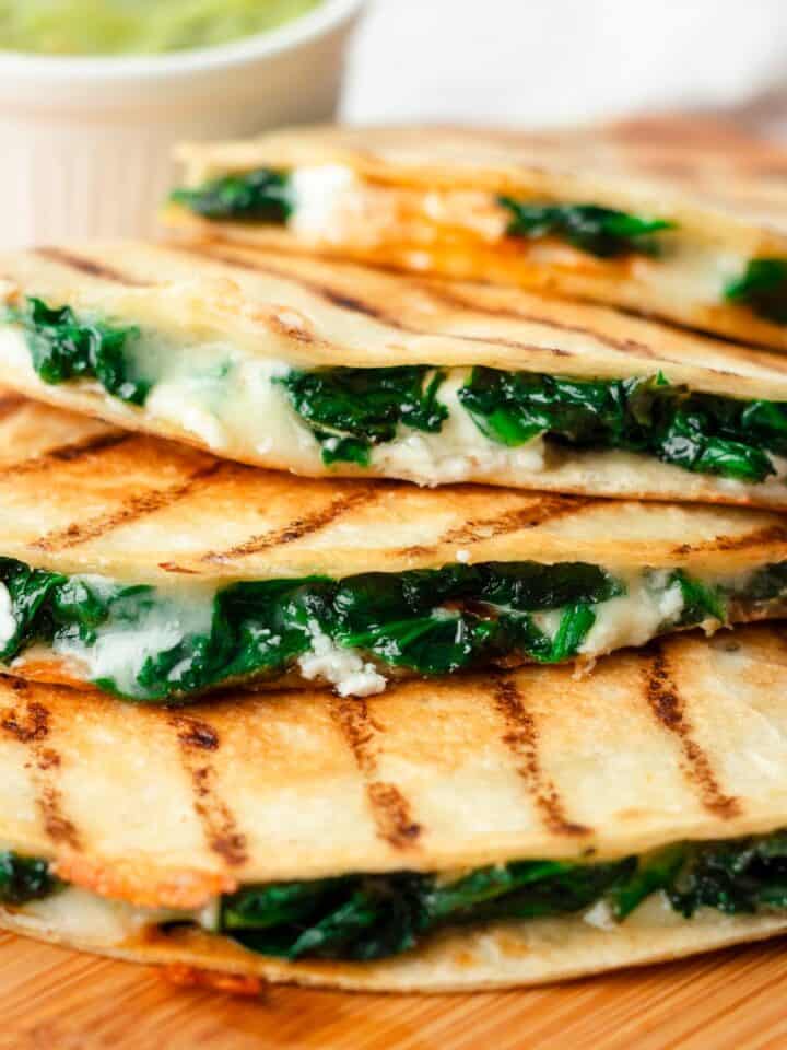 Easy Mozzarella Spinach Quesadillas.