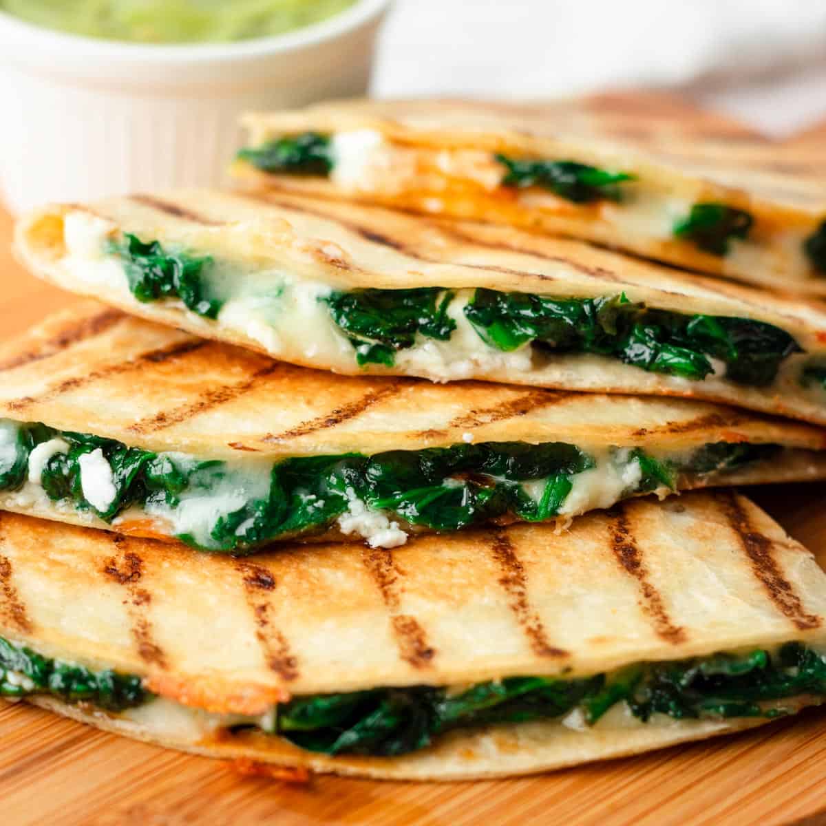 Easy Mozzarella Spinach Quesadillas.