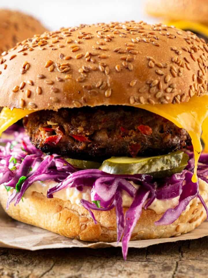 assembled beef burgers.