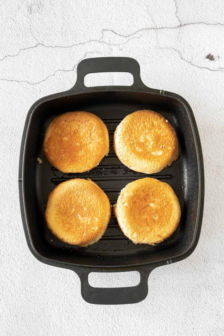 toasting the buns in grill pan.