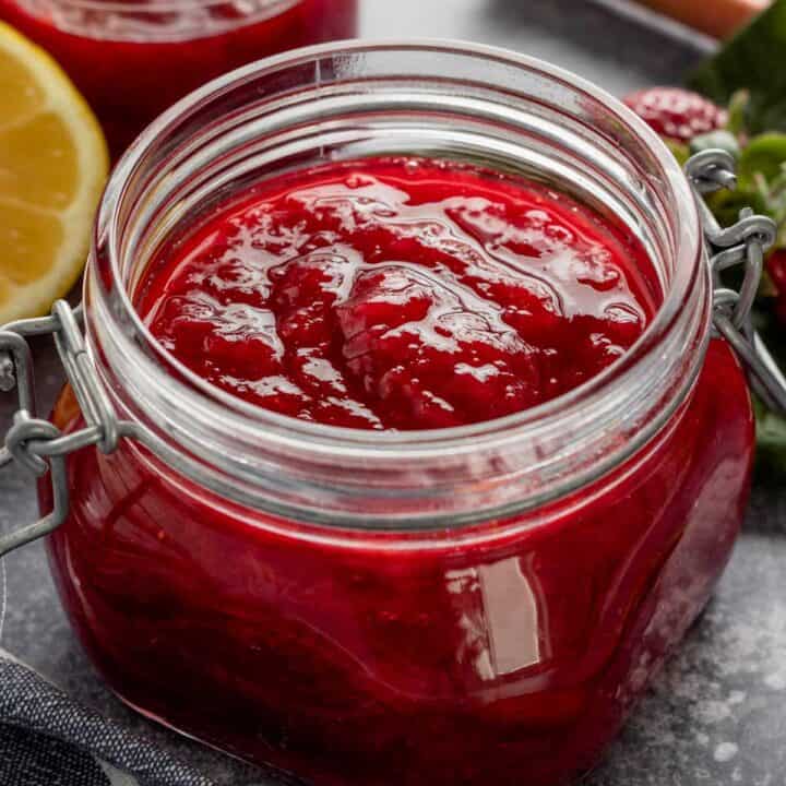 strawberry rhubarb jam in a jar