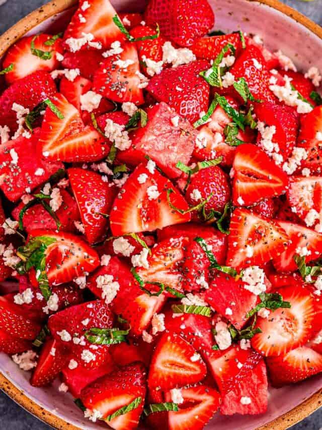 Strawberry Watermelon Salad in a white bowl