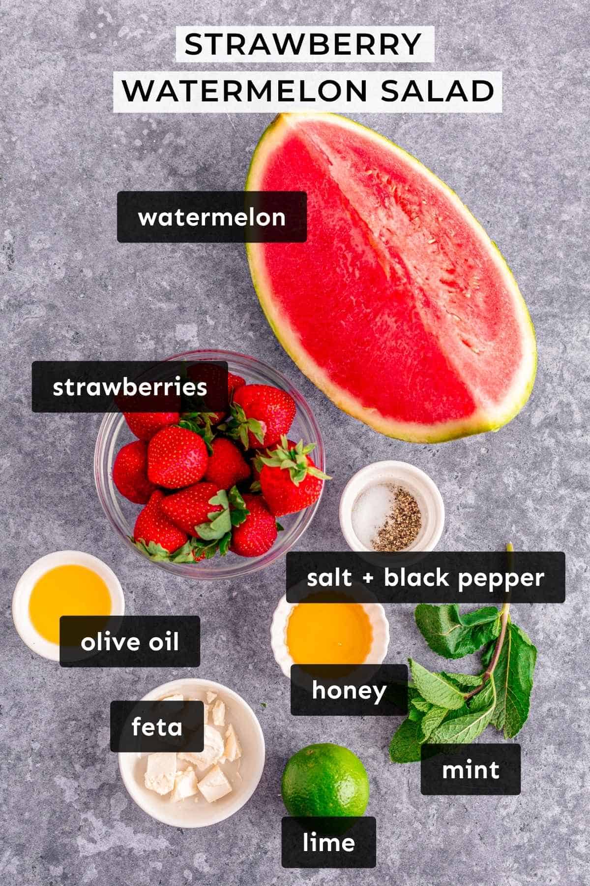 ingredients for Strawberry Watermelon Salad