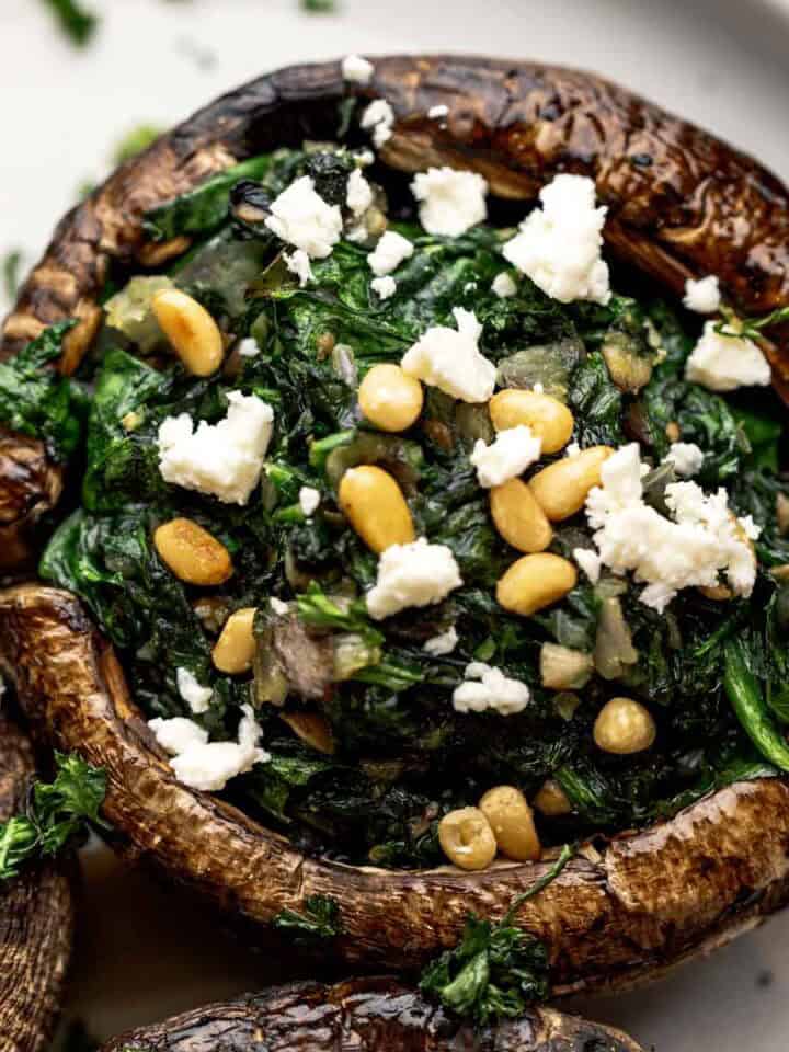 Stuffed portobello mushrooms with spinach and feta.