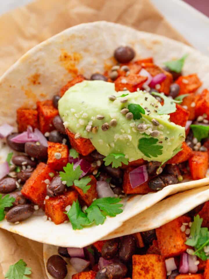 sweet potato tacos with black beans.