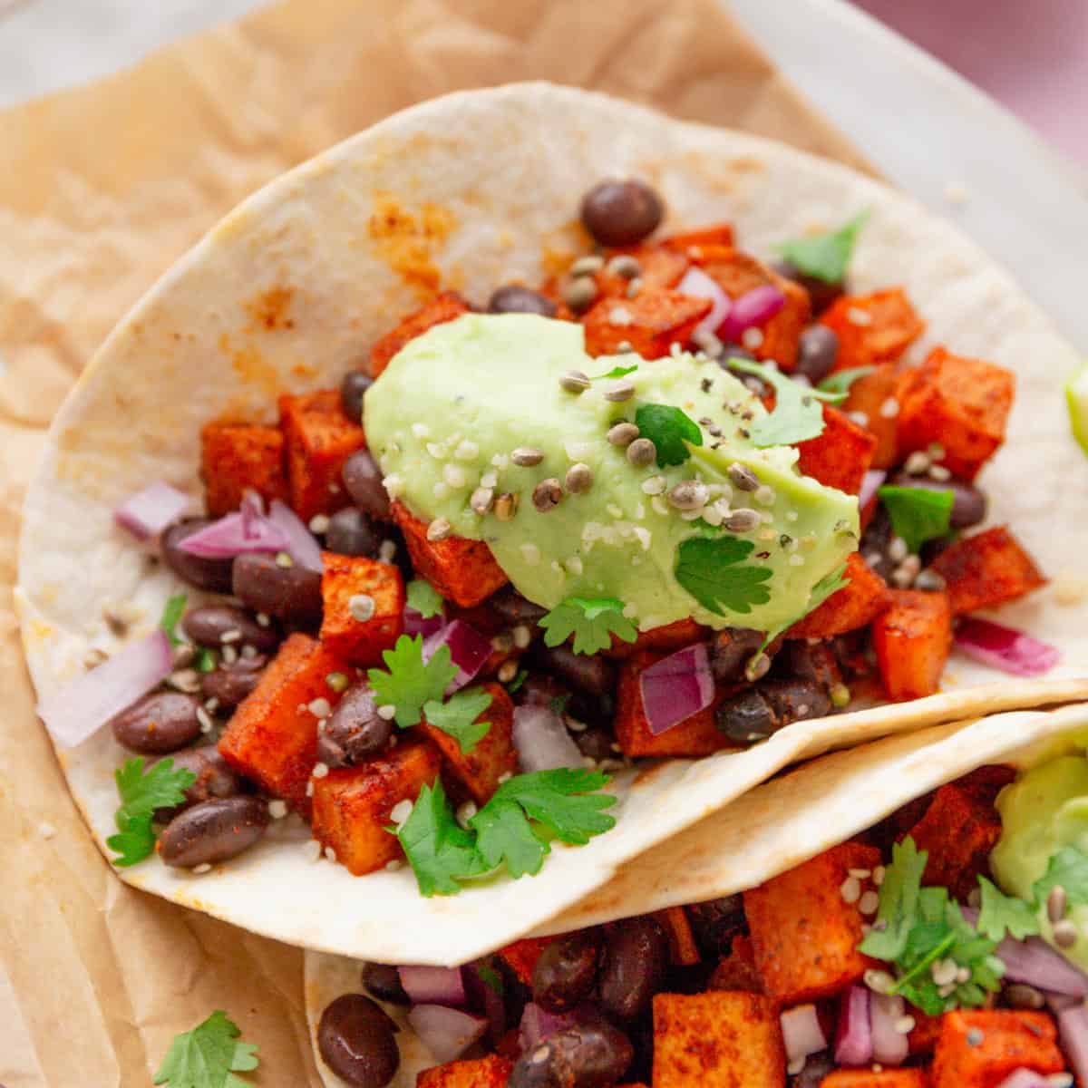 sweet potato tacos with black beans.